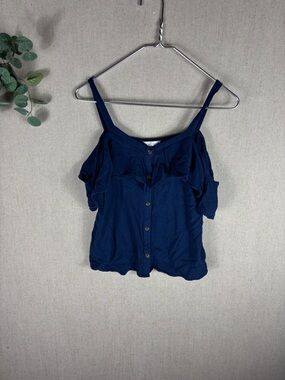 Moa Moa > Cold-Shoulder Button-Front Top Navy Extra Small